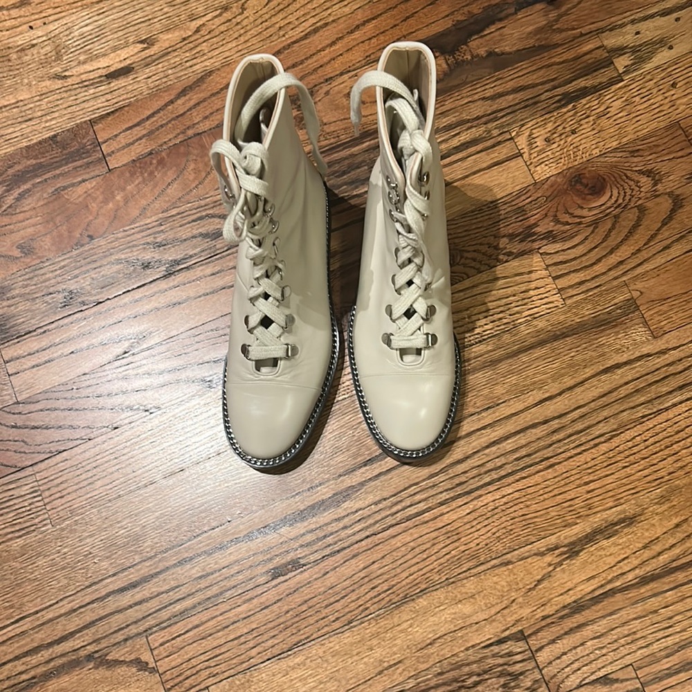 Designer combat boots light cream with lug sole adds an edgy touch to your look